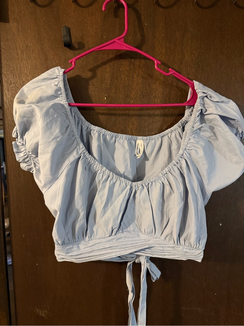 Live 4 Truth Light Blue Puff Sleeve Cropped Tie-Front Top